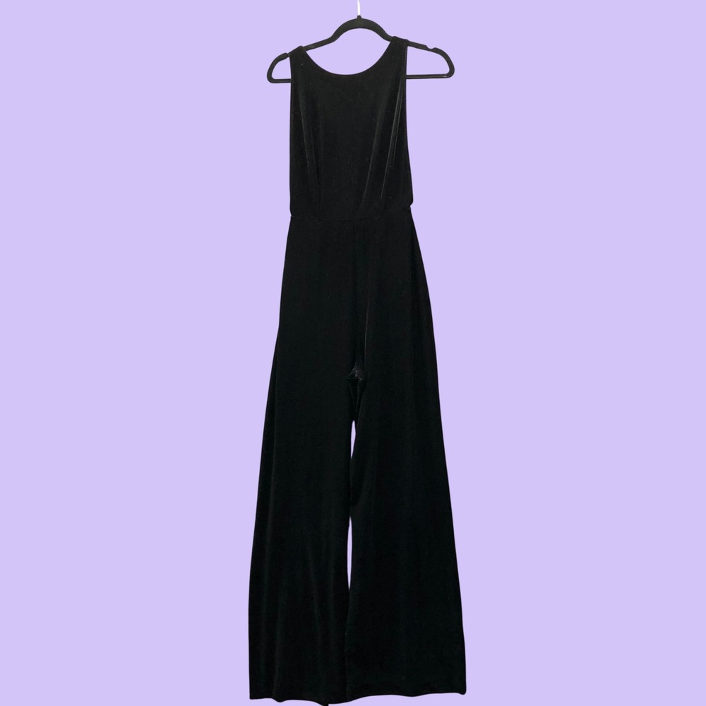 Vintage Y2K American Apparel Black Velvet Open Back Wide Leg Jumpsuit Womens S